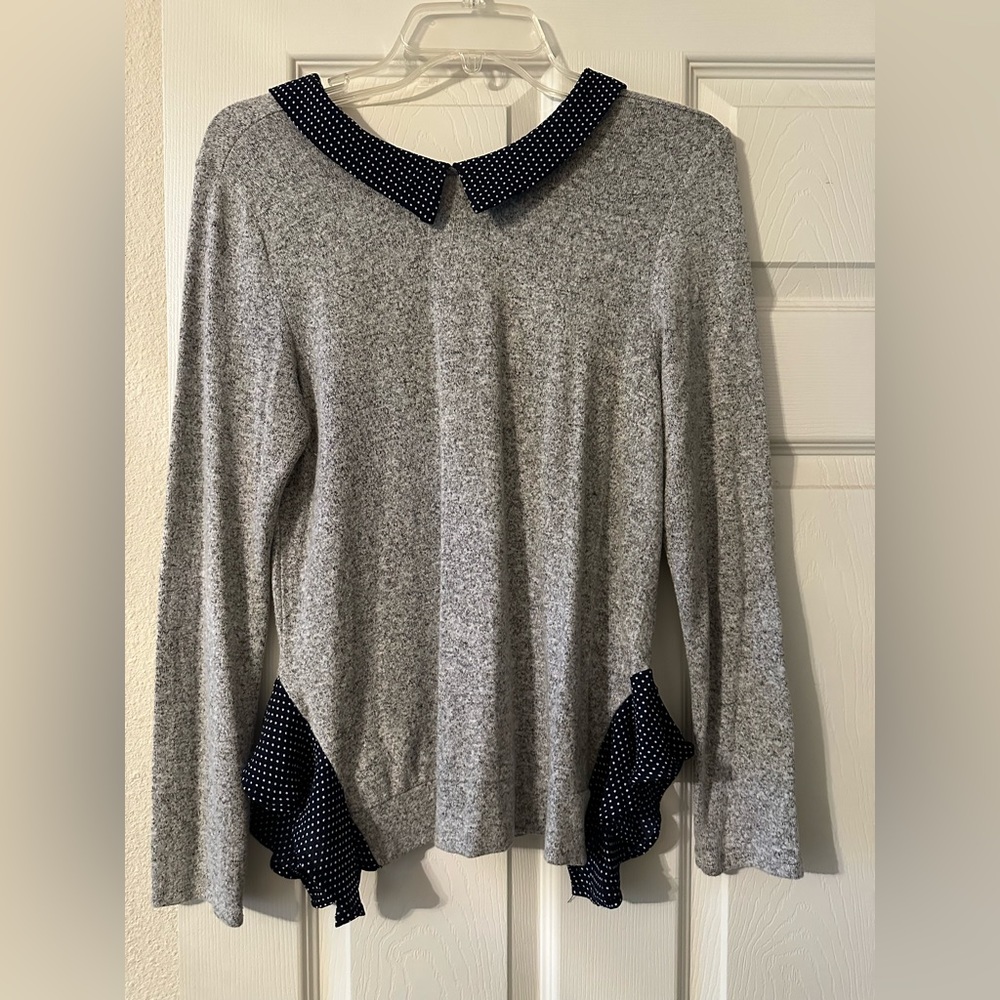 Collared long sleeve shirt polka dot navy and grey